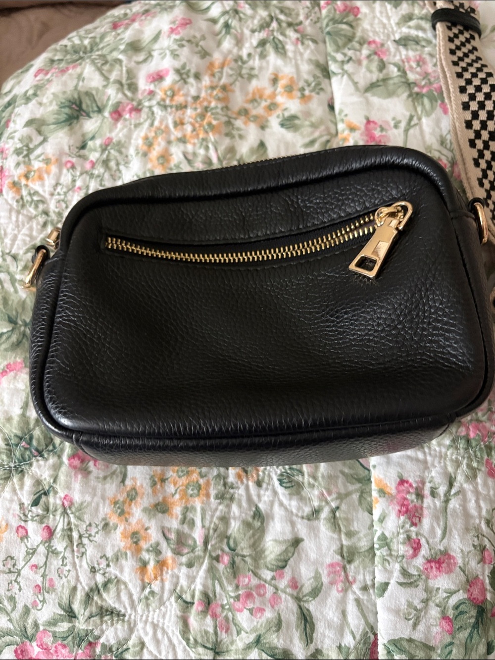 Pom Pom of London Leather Crossbody Bag with Gold Hardware
